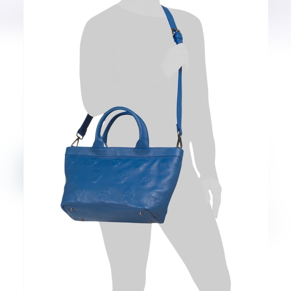 IO Pelle Italia NEW Large Skull Embossed Leather Satchel/Crossbody Bag Dust Bag - Picture 7 of 14